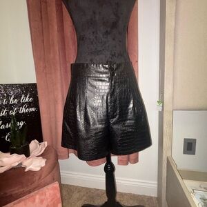 Black Croc Embossed Leather Shorts